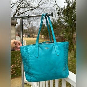 Sold‼️ Cole Haan ‘Victoria’ Woven Leather Tote Handbag in Turquoise